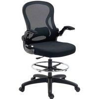Vinsetto Draughtsman Chair, Mesh Office Chair, Standing Desk Chair with Flip-up Armrests, Lumbar Support, Adjustable Footrest Ring and Seat Height, Black