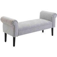 HOMCOM Bed End Side Chaise Lounge Sofa Window Seat Arm Bench Wooden Leg Linen Fabric Cover Light Grey