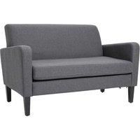 HOMCOM Linen Modern-Curved 2-Seat Sofa Loveseat w/ Thick Cushion Wood Legs Foot Pads Single Compact Home Furniture Grey