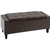 HOMCOM PU Leather Storage Ottoman Bench Storage Chest Tufted Ottoman Cube w/ Flipping Top 92L x 40W x 40H cm Brown