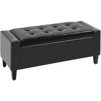 HOMCOM PU Leather Storage Ottoman Bench Storage Chest Tufted Ottoman Cube w/ Flipping Top 92L x 40W x 40H cm Black