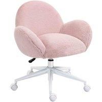 HOMCOM Fluffy Leisure Chair Office Chair with Backrest and Armrest for Home Bedroom Living Room with Wheels Pink