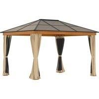 Outsunny 3 x 3.6 m Hardtop Gazebo Canopy with Polycarbonate Roof, Aluminium and Steel Frame, Nettings and Sidewalls for Garden, Patio, Khaki