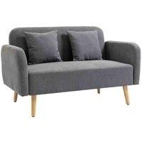 HOMCOM 2-Seat Loveseat Sofa Chenille Fabric Upholstered Couch with Rubberwood Legs, Grey