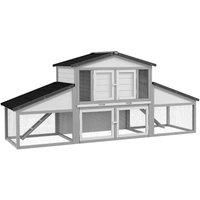 PawHut Large Rabbit Hutch with Run, Outdoor Bunny Cage, with Tray, Ramp - Light Grey