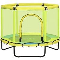 ZONEKIZ 140 cm Kids Trampoline, Hexagon Indoor Bouncer Jumper with Security Enclosure Net, Bungee Gym for Children 1-6 Years Old, Yellow