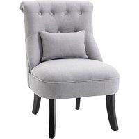HOMCOM Fabric Single Sofa Dining Chair Tub Chair Upholstered W/ Pillow Solid Wood Leg Home Living Room Furniture Grey