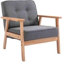 HOMCOM Minimalistic Wooden Frame Accent Chair, with Padded Seat - Dark Grey