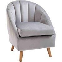 HOMCOM Accent Chair Velvet Fabric Single Sofa Armchair Home Living Room Solid Wood Leg Upholstered Side Armchair Grey