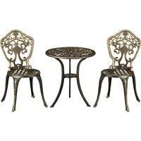 Outsunny 3 Piece Cast Aluminium Garden Bistro Set for 2 with Parasol Hole, Outdoor Coffee Table Set, Two Armless Chairs and Round Coffee Table