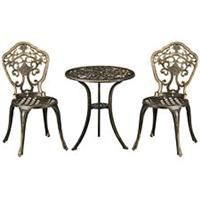 Outsunny 3 Piece Cast Aluminium Bistro Set w/ Parasol Hole for Balcony, Patio