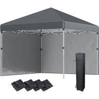 Outsunny 3 x 3 (M) Pop Up Gazebo with 2 Sidewalls, Leg Weight Bags and Carry Bag, Height Adjustable Party Tent Event Shelter for Garden, Patio, Dark Grey