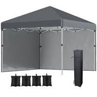 Outsunny 3x3 (M) Pop Up Gazebo Party Tent w/ 2 Sidewalls, Weight Bags Dark Grey