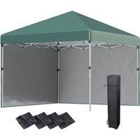 Outsunny 3 x 3 (M) Pop Up Gazebo with 2 Sidewalls, Leg Weight Bags and Carry Bag, Height Adjustable Party Tent Event Shelter for Garden, Patio, Green