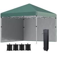 Outsunny 3x3 (M) Pop Up Gazebo Party Tent w/ 2 Sidewalls, Weight Bags, Green