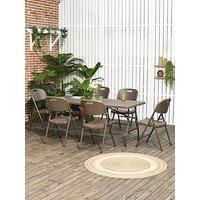 Outsunny Patio 7 PCs Resin Rattan Dining Set, Foldable Chairs and Table w/ HDPE Molding Process, Portable, Space-saving for Indoor Outdoor Dark Brown