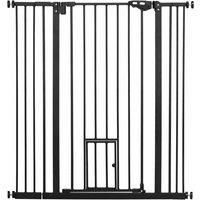 PawHut Extra Tall Pet Gate, Indoor Dog Safety Gate, with Cat Flap, Auto Close, 74-101cm Wide - Black
