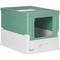 PawHut Hooded Cat Litter Box Scoop Included, Litter Tray with Front Entry Top Exit, Portable Pet Toilet with Large Space, 47.5 x 35.5 x 36.7 cm Green