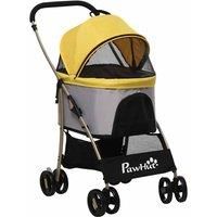 PawHut Detachable Pet Stroller, 3-In-1 Dog Cat Travel Carriage, Foldable Carrying Bag with Universal Wheel Brake Canopy Basket Storage Bag, Yellow