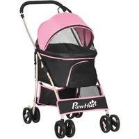 PawHut Detachable Pet Stroller, 3-In-1 Dog Cat Travel Carriage, Foldable Carrying Bag with Universal Wheel Brake Canopy Basket Storage Bag, Pink