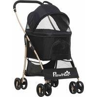 PawHut Detachable Pet Stroller, 3-In-1 Dog Cat Travel Carriage, Foldable Carrying Bag with Universal Wheel Brake Canopy Basket Storage Bag, Black