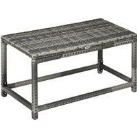 Outsunny Outdoor Coffee Table, Garden PE Rattan Side Table with Plastic Board Under the Full Woven Table Top and X-Shape Support for Patio, Balcony, Mixed Grey