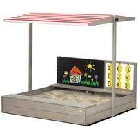 Outsunny Kids Wooden Sandpit, Sandbox with Canopy & Seats, for Gardens - Grey