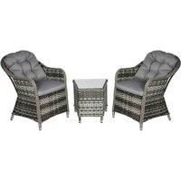 Outsunny 3 PCS Rattan Seating Set | 2 Armchairs & Table | Outdoor Patio Furniture, w/Cushions Glass Tabletop