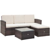 Outsunny Rattan Garden Furniture Outdoor Patio 4 Seater Corner Sofa and Coffee Table Set Footstool with Thick Cushions Brown