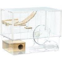PawHut Hamster Cage, Gerbilarium Cage, Wooden Ramp, Exercise Wheel, Food Bowl - Black