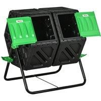 Outsunny Dual Chamber Garden Compost Bin, 130L Rotating Composter, Compost Maker with Ventilation Openings and Steel Legs