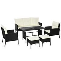 Outsunny Rattan Garden Furniture Sofa Set, 2 Armchairs 2 Footstools Table White