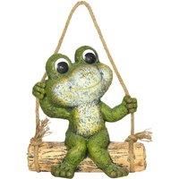 Outsunny Hanging Garden Statue, Vivid Frog on Swing Art Sculpture, Outdoor Ornament Home Decoration, Green