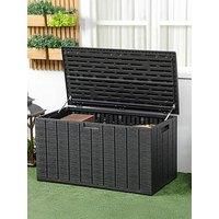 Outsunny 336 Litre Extra Large Outdoor Garden Storage Box, Water-resistant Heavy Duty Double Wall Plastic Container, Garden Furniture Organizer, Deck Cushion Chest with Wheels and Handles, Black