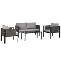 Outsunny 4 Piece Garden Sofa Set w/ Tempered Glass Coffee Table Padded Cushions