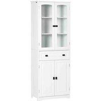HOMCOM Kitchen Cupboard, Freestanding Storage Cabinet with 2 Adjustable Shelves, Drawer and Glass Door for Living Room, Dining Room, 160cm, White