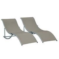 Outsunny Set of 2 Zero Gravity Lounge Chair Recliners Sun Lounger Light Grey