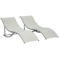 Outsunny Set of 2 Zero Gravity Lounge Chair Recliners Sun Lounger Beige