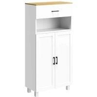 HOMCOM Freestanding Kitchen Cupboard, Nordic Storage Cabinet with Drawer, Doors and Open Countertop for Living & Dining Room, 130cm, White