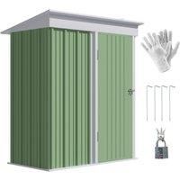 Outsunny 5'x3'x6' Metal Garden Shed Roofed Lean-to Shed for Tool Motor Bike, with Adjustable Shelf, Lock, Gloves, Green
