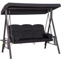 Outsunny 3 Seater Canopy Swing Chair, Outdoor Garden Swing Seat w/Top Roof and Cushions, Black