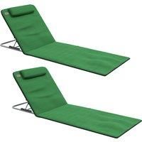 Outsunny Metal Frame PE Fabric 2 Pieces Outdoor Beach Reclining Chair Set w/ Pillow Green