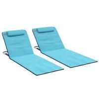 Outsunny 2 Pieces Outdoor Beach Mat Steel Reclining Chair Set Light Blue