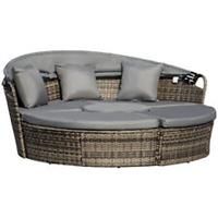 Outsunny 5 PCs Cushioned Outdoor Plastic Rattan Round Sofa Bed Table Set Grey