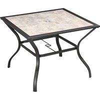 Outsunny Garden Table with Parasol Hole, Outdoor Dining Garden Table for 4, Square Patio Table with PC Board Tabletop for Patio, Backyard, Poolside, Grey
