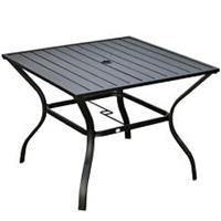 Outsunny Garden Table with Parasol Hole for Four, Slatted Metal Plate Top