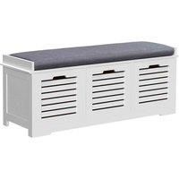 HOMCOM White Storage Bench with 3 Drawers & Removable Grey Seat Cushion Hallway Organisation furniture