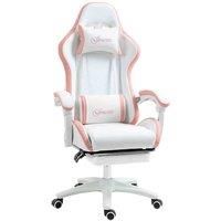 Vinsetto Racing Gaming Chair, Reclining PU Leather Computer Chair with 360 Degree Swivel Seat, Footrest, Removable Headrest White and Pink