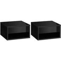 HOMCOM 2 Pieces Bedside Table Wall Mounted Nightstand with Drawer and Shelf for Bedroom, 37 x 32 x 21cm, High Gloss Black