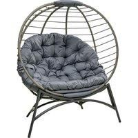 Outsunny Folding Rattan Egg Chair, Freestanding Basket Chair with Cushion, Bottle Holder Bag for Outdoor or Indoor, Grey